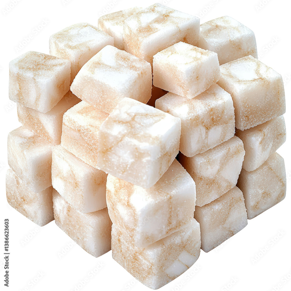 Poster a neatly arranged pile of pure white cubes on a soft textured surface creating a minimalist aestheti
