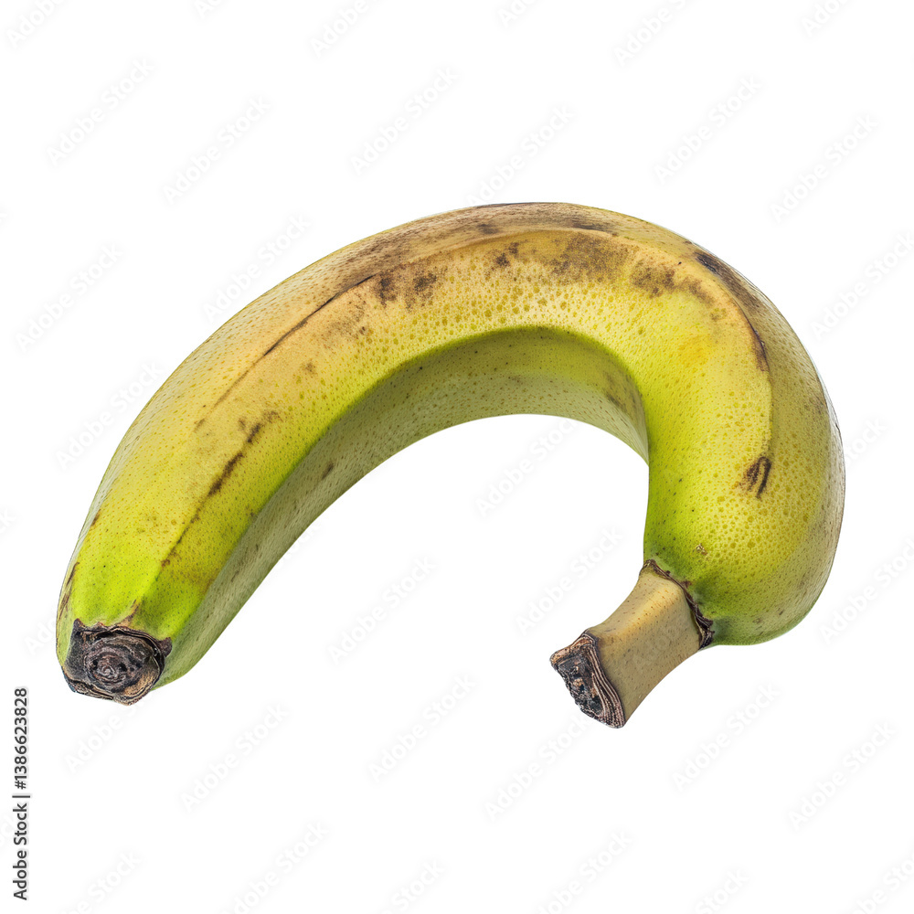 Poster ripe yellow banana with a smooth peel displayed on a simple white surface under natural light isolat