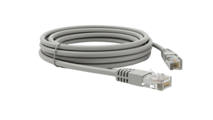 Gray Ethernet Cable: Coiled and Ready for Network Connection. Reliable Data Transmission Solution. Modern Connectivity Essentials.