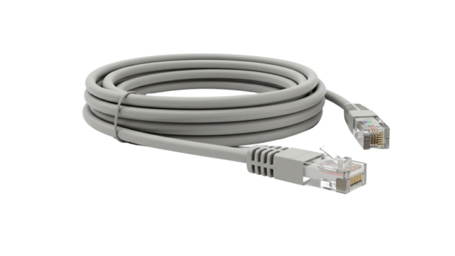 Gray Ethernet Cable: Coiled and Ready for Network Connection. Reliable Data Transmission Solution. Modern Connectivity Essentials.