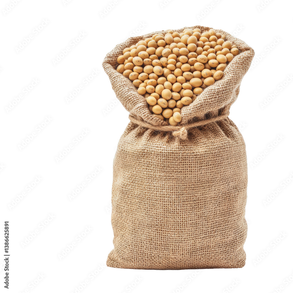 Poster a bag filled with dried soy beans ready for cooking, featuring natural color and texture on a clean 