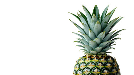 Fototapeta premium Tropical Pineapple Delight: A fresh, vibrant pineapple with its spiky crown and textured skin sits, showcasing its tropical freshness and summery appeal.