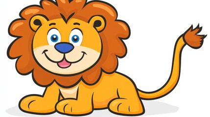 Obraz premium Cute cartoon lion cub. Friendly, smiling, and playful