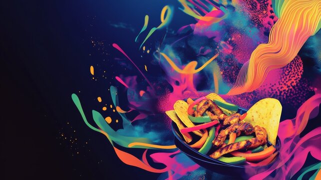 A sizzling plate of fajitas with grilled chicken, peppers, and onions. Featuring flavor and excitement