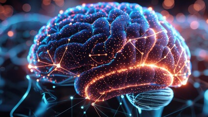 Computer-Generated Image Of A Human Brain Showcasing Intricate Neural Network Connections, Highlighting The Complexity And Interconnectivity Of Neural Pathways.