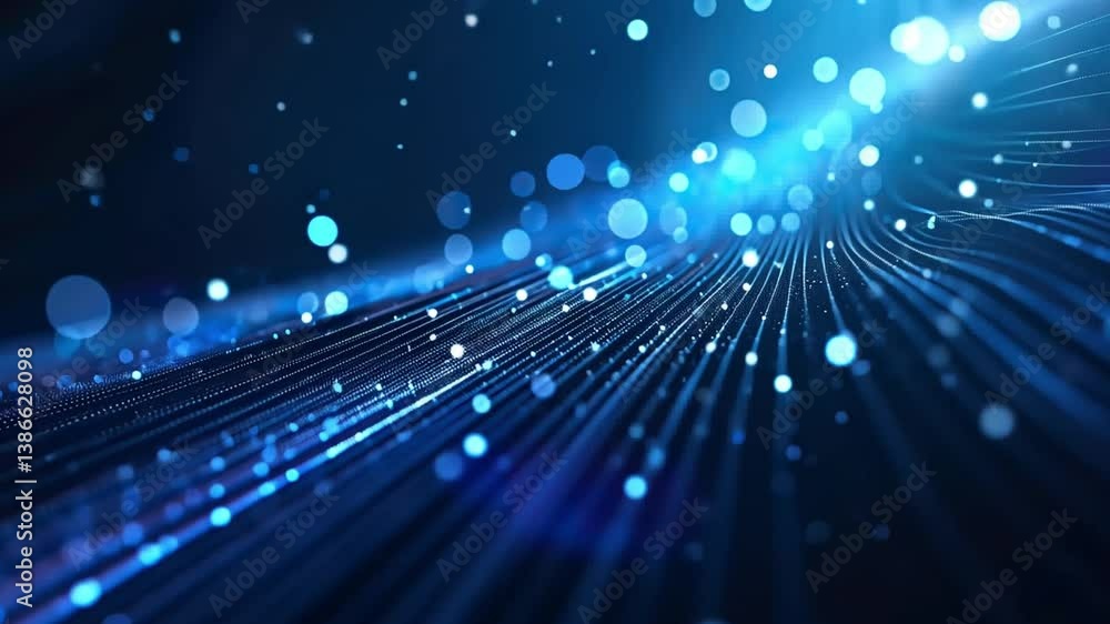 Poster mesmerizing abstract background flowing lines and glowing blue particles in digital technology, crea
