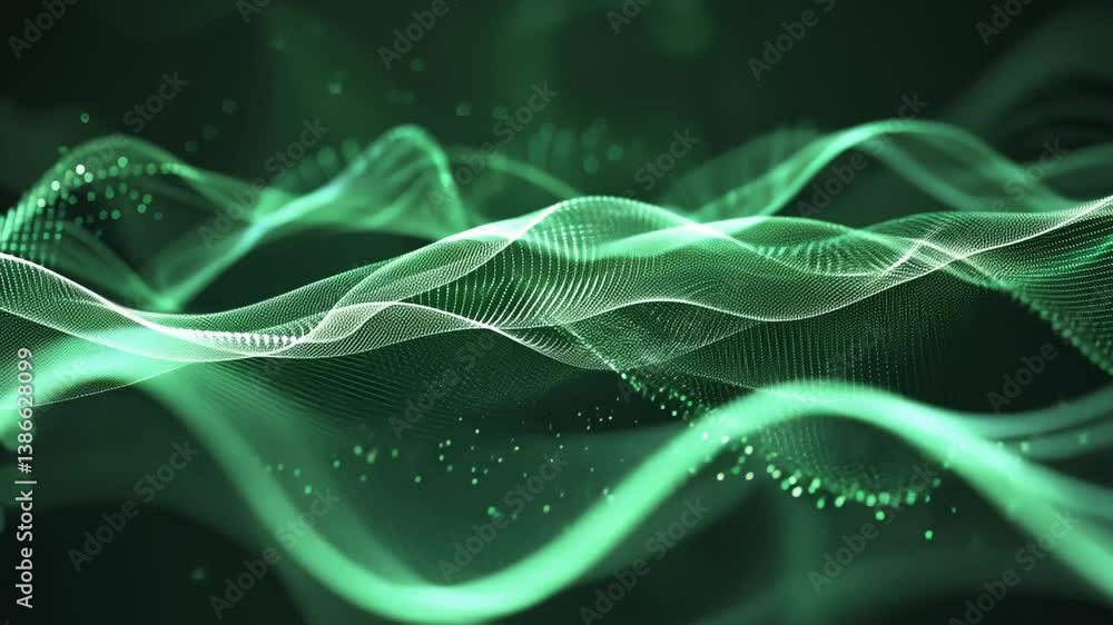 Poster mesmerizing abstract background of flowing green waves modern digital design evoking tranquility and