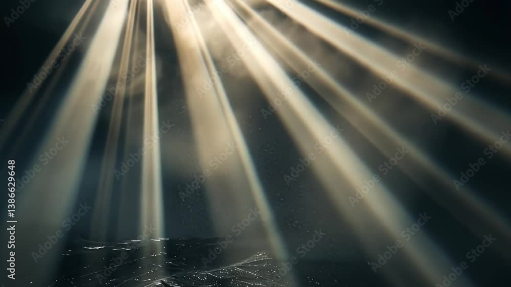 Poster breathtaking rays of light pierce through dark atmosphere, creating serene and mystical glow as illu