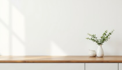 Minimalist Interior with Plant on Wooden Counter