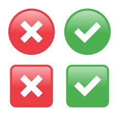 glossy check mark and cross icon vector. yes, no, True, False © David