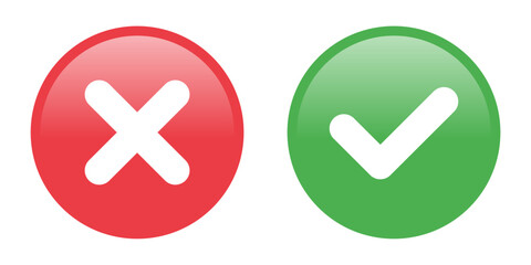 glossy check mark and cross icon vector. yes, no, True, False © David