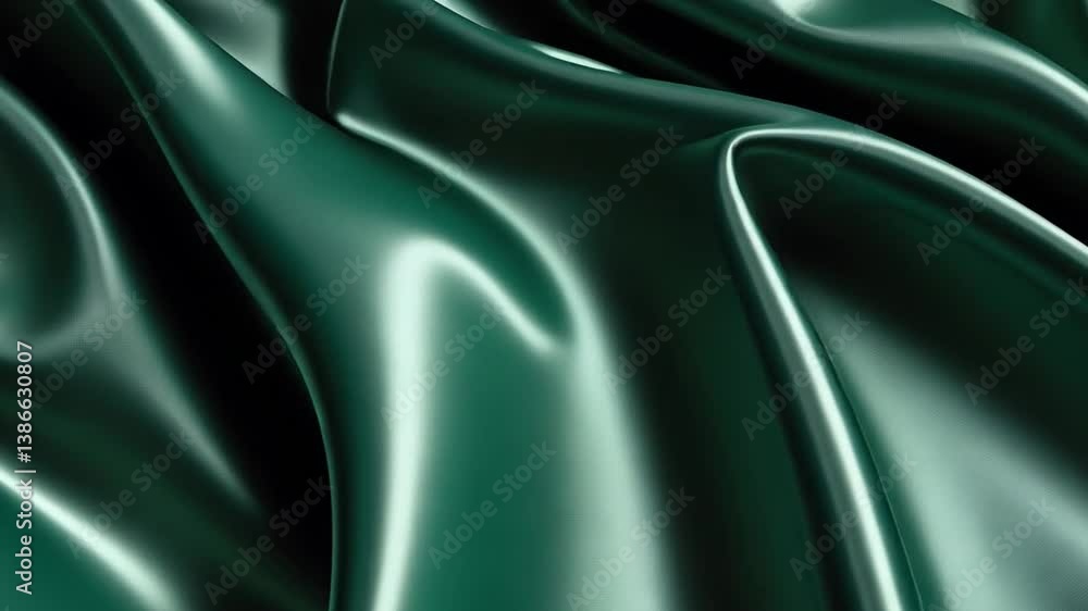 Aufkleber luxurious green satin fabric with smooth texture and elegant drapes showcases soft curves and rich d