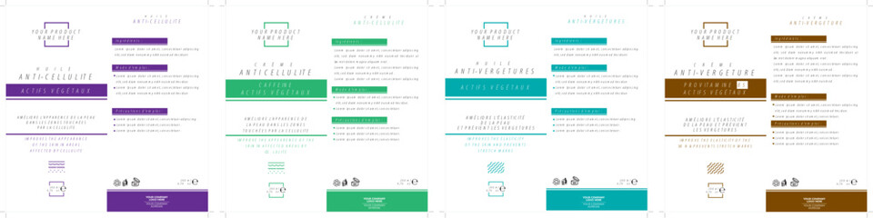 Cosmetic Product Line – Anti-Cellulite & Anti-Stretch Mark Labels (200 ml). professional label design series for a cosmetic care line featuring anti-cellulite and anti-stretch mark creams and oils.