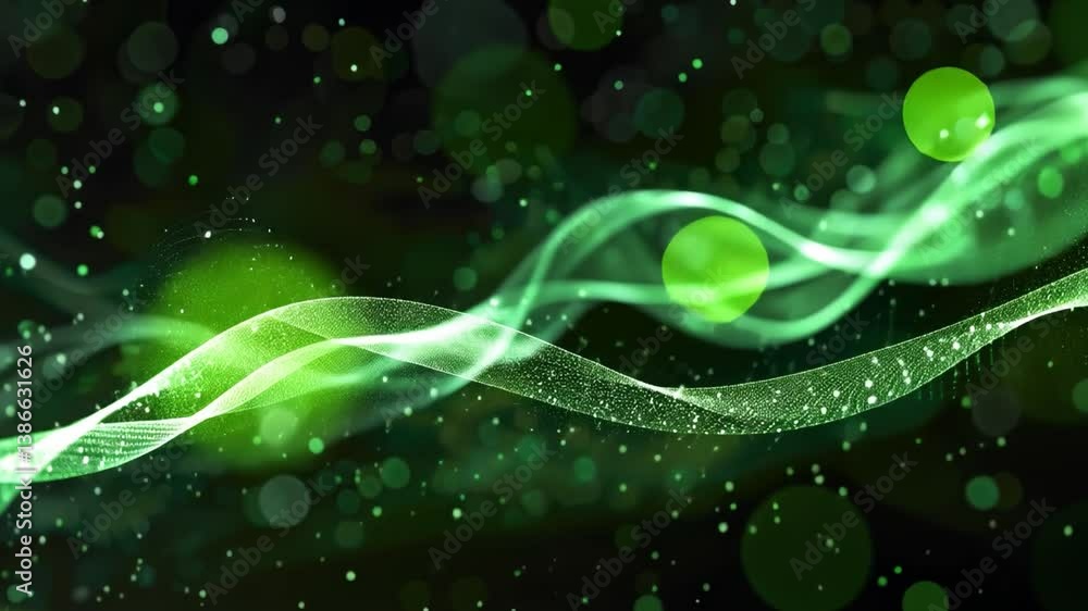 Poster ethereal green waves shimmer in luminous background, creating mesmerizing abstract scene with bright