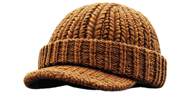 Knitted Hat: A close-up shot captures the intricate details of a cozy, knitted hat, highlighting its texture and warmth, evoking a sense of comfort and style.
