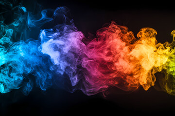 Chromatic Smoke: A vivid and mesmerizing dance of colored smoke against a stark black backdrop, showcasing a vibrant spectrum of hues and intricate forms.