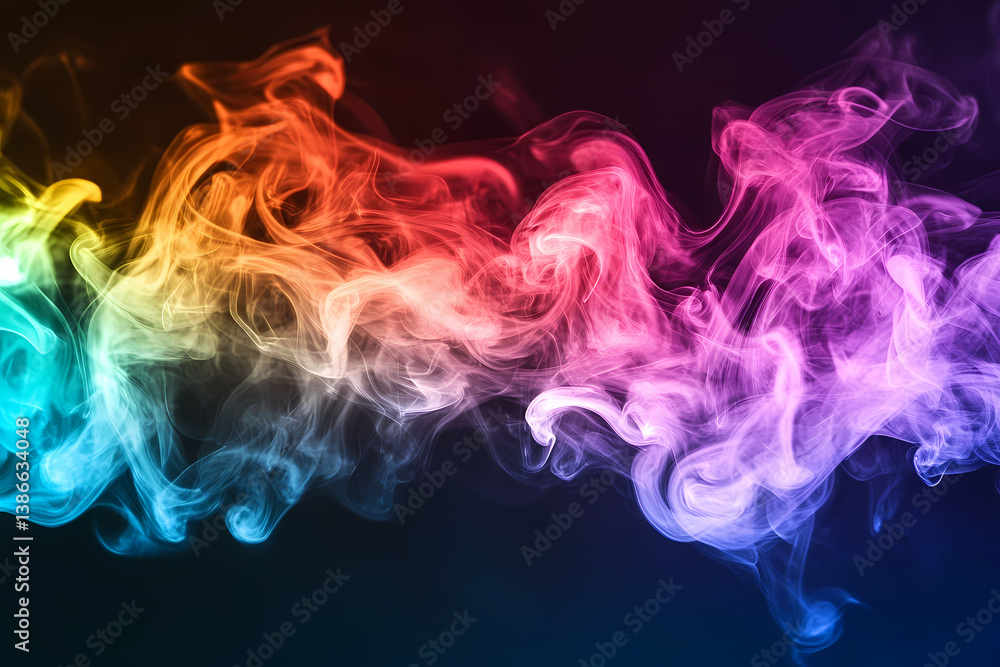 Poster colorful smoke swirl: a mesmerizing cascade of vibrant smoke in a spectrum of rainbow colors, creati