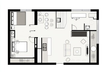Modern Apartment Floor Plan Neutral Tones and Open Layout