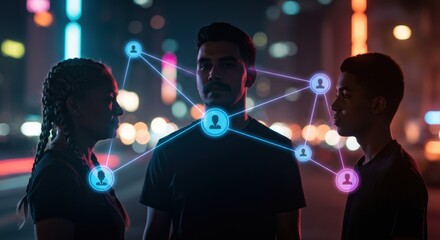 Diverse Team Connected Through AR Overlay