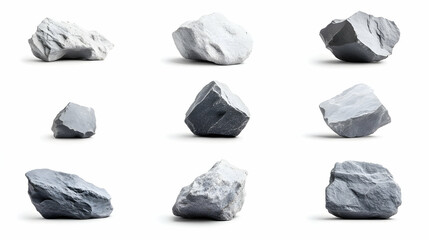 Naklejka premium Collection of Gray and White Rocks on White Background