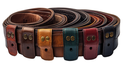 Belt Collection: A spectrum of leather belts of various colors displayed, each exuding quality and craftsmanship. A visual representation of elegance and practical accessories.