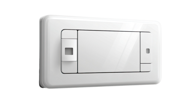 Electric light switch close-up: a detailed shot showcasing a sleek, modern light switch, inviting a sense of contemporary design and efficient functionality.