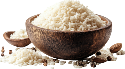 Almond Flour in Wooden Bowls: A close-up studio shot of finely ground almond flour is gracefully presented in two rustic wooden bowls.