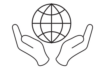 Two hands holding globe line icon for web, mobile and infographics. Vector dark grey icon isolated on light grey background. Eps 10