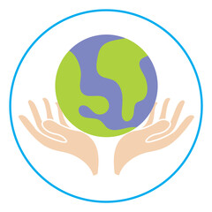 Human Environmental Protection Line Icon. World Environment Conservation Linear Pictogram. Hand Holding Earth Planet Outline Icon. Save Global Nature. Editable Stroke. Isolated Vector Illustration.