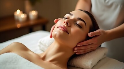 Luxurious Spa Facial Treatment with Woman Relaxing During Skincare Massage in Serene Setting