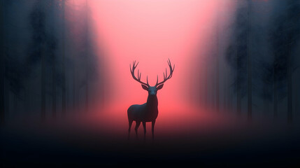 Majestic Deer Silhouette in a Red Dusk Forest