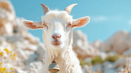 Obraz premium White goat portrait on a sunny day