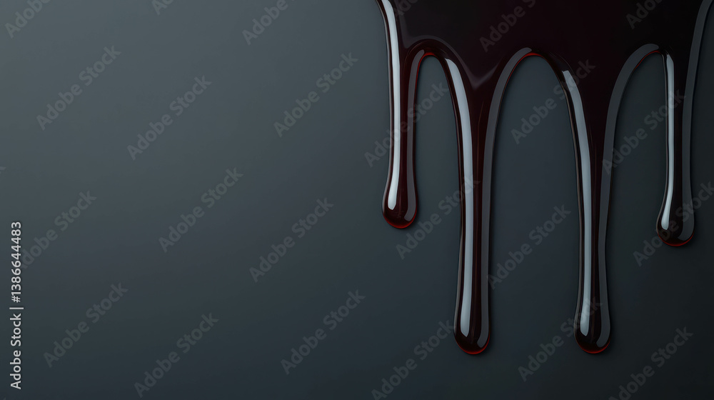 Poster dark fluid dripping down a surface with glossy texture and subtle gradient background