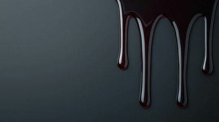 Dark Fluid Dripping Down a Surface with Glossy Texture and Subtle Gradient Background