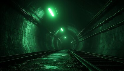 Obraz premium Dark Tunnel, Neon Green Light
