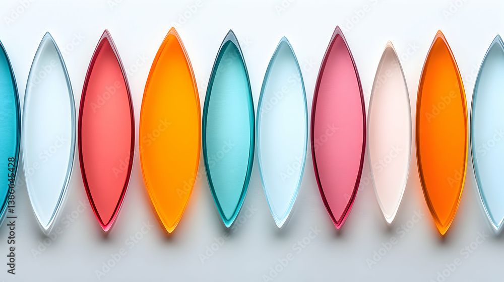 Poster row of colorful abstract shapes on white background