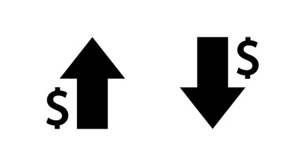Dollar arrow up and down icon. USD currency increase and decrease sign symbol