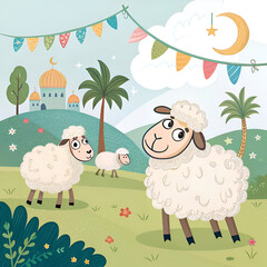 Eid ul Adha celebration with cards sheeps