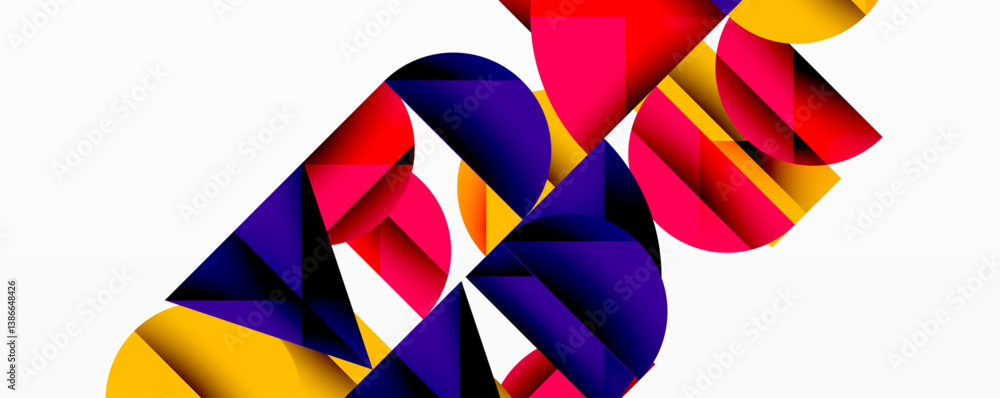 Aufkleber bright geometric shapes overlap. vivid colors create dynamic composition. modern design, abstract ar