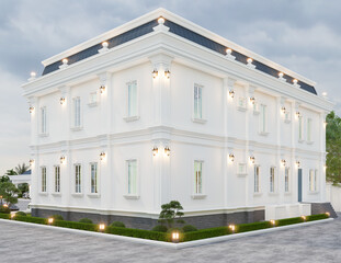 3d rendering of neoclassical villa, exterior design with Landscaped Grounds
