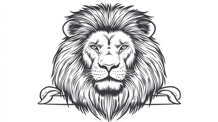 Majestic lion head portrait, featuring a detailed line art style