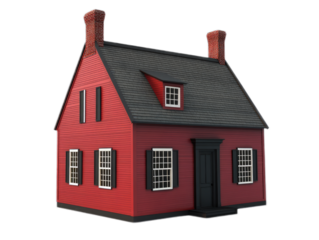 Japanese-inspired minimalist home with sliding paper screens, wooden verandah, and zen rock garden, isolated on white background