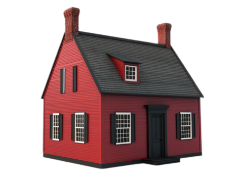 Japanese-inspired minimalist home with sliding paper screens, wooden verandah, and zen rock garden, isolated on white background