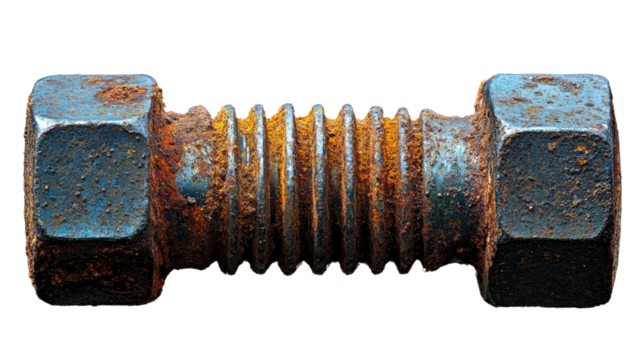 Rusty Bolt: A close-up shot showcases a heavily rusted bolt, exhibiting intricate details of corrosion and the passage of time, a symbol of decay and industrial history.
