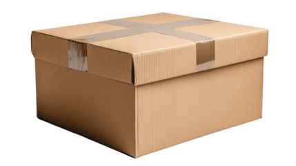 Cardboard Box Ready for Delivery: A close-up shot of a sealed cardboard box, taped securely and ready for shipping, conveys anticipation and the final step in the delivery process. 