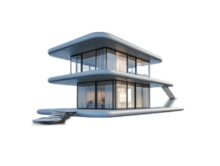 Japanese-inspired minimalist home with sliding paper screens, wooden verandah, and zen rock garden, isolated on white background