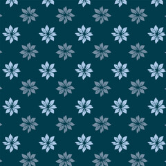Flower geometric pattern. Seamless vector background. White and blue ornament for fabric, wallpaper, packaging. 