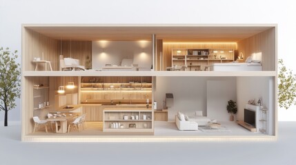 Modern Minimalist Home Interior Cross Section Light Wood Design
