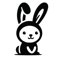 Fototapeta premium Black and White Cute Bunny Rabbit Vector Icon Illustration
