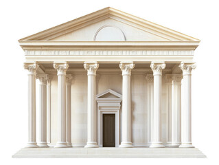 Neoclassical government building with grand columns, symmetrical facade, and domed roof, isolated on white background